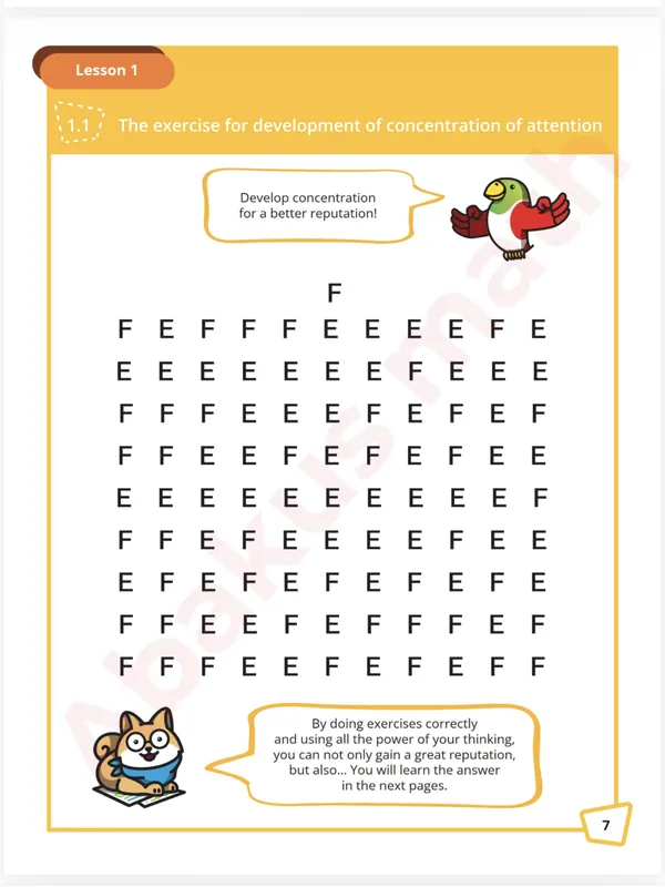 Workbook page: concentration exercise